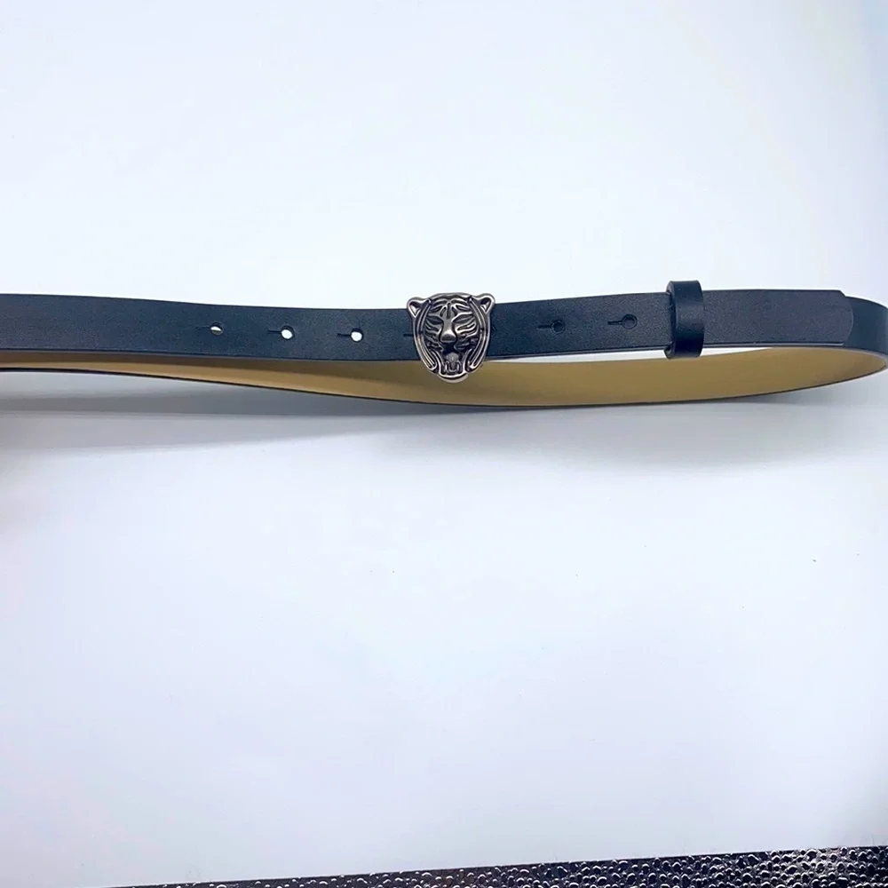 Tiger Belt - Black Faux Leather Silver Tiger Belt Size Small